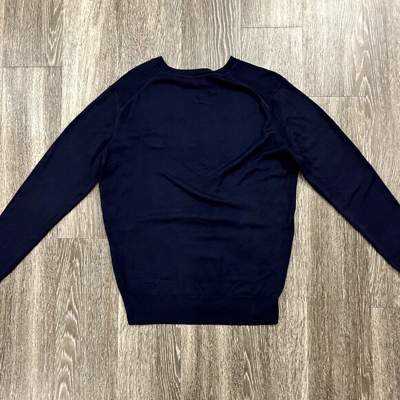 Maison Kitsuné Virgin Wool Tricolor Fox Patch Crewneck Sweater Knitwear Navy EUC - Picture 7 of 12